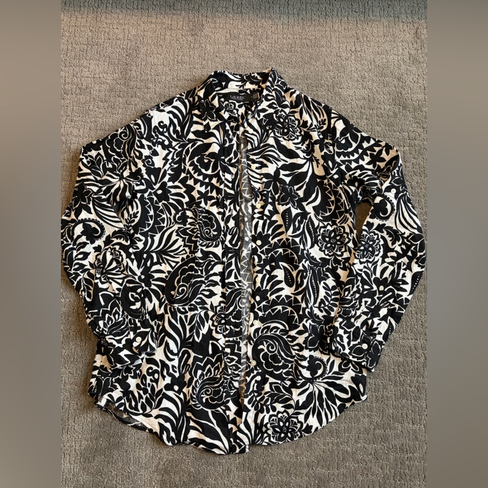Lauren Ralph Lauren | 100% Linen Floral Blouse | Size M